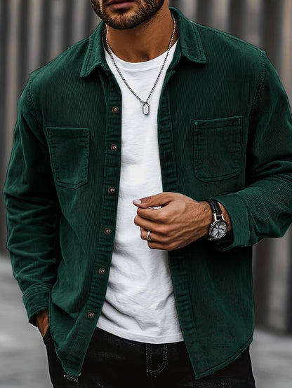 Herren Cordhemd Overshirt mit zwei Brusttaschen Langarm Freizeithemd