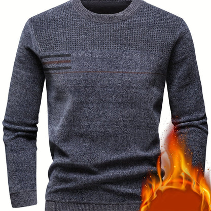Herren Pullover Rundhals Langarm Strickpullover mit Streifenmuster