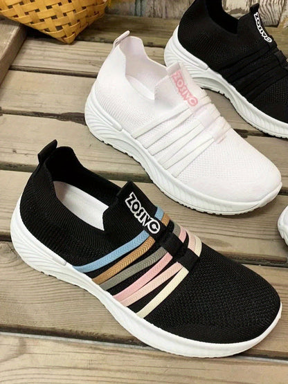 Damen Slip-On Freizeitschuhe mit Streifen – Bequeme Alltagssneaker für Freizeit & Spaziergänge