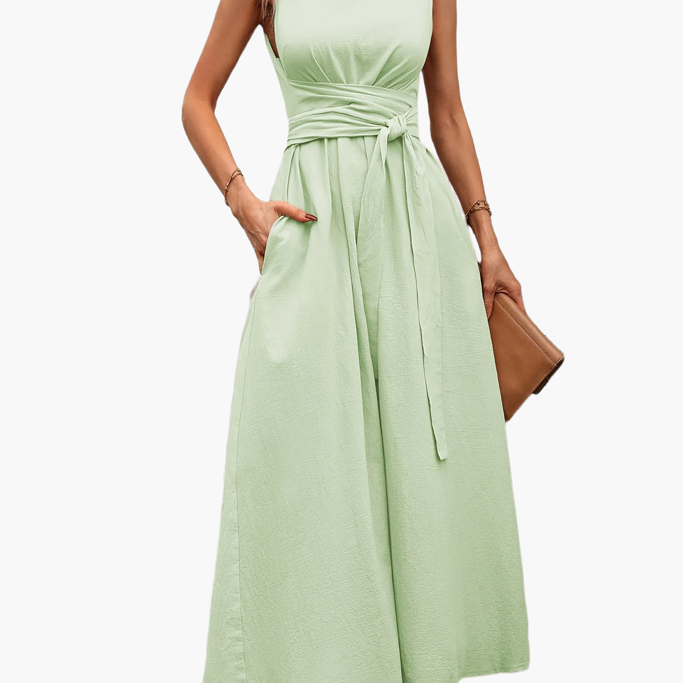 Damen Jumpsuit Elegant Ärmellos mit Bindegürtel für Sommer und Freizeit
