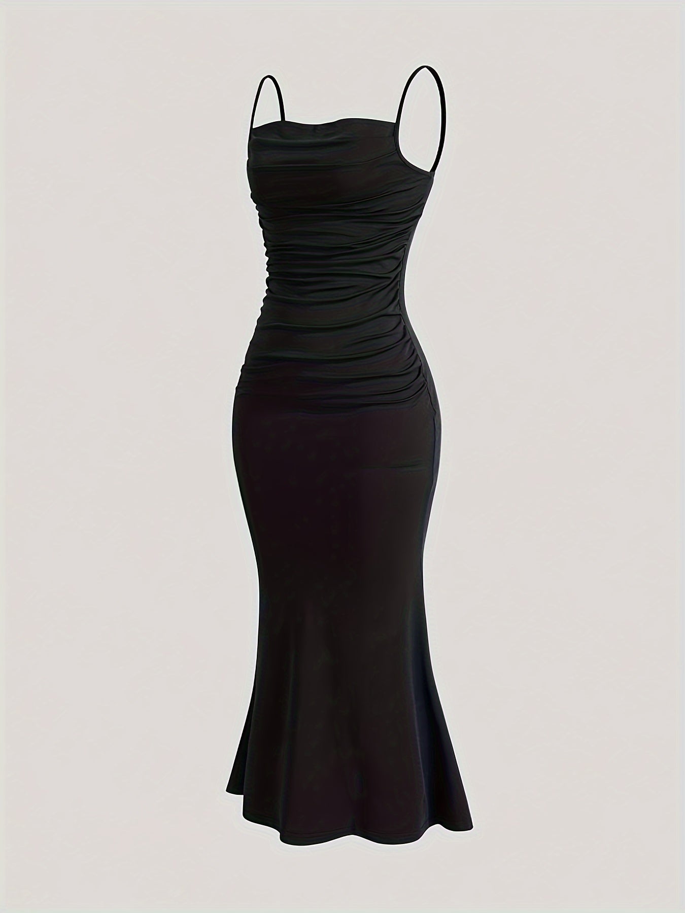 Damen Abendkleid Elegant Maxi Figurbetont mit Drapierung und Spaghettiträgern