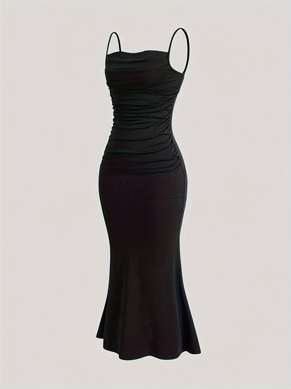 Damen Abendkleid Elegant Maxi Figurbetont mit Drapierung und Spaghettiträgern