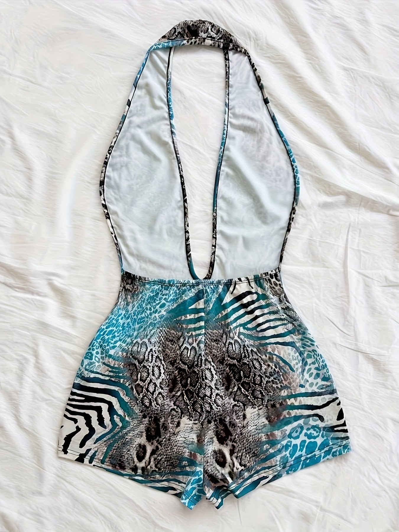 Damen Jumpsuit mit tiefem Ausschnitt und Animal-Print – Modischer Einteiler für Strand, Urlaub & Sommerpartys