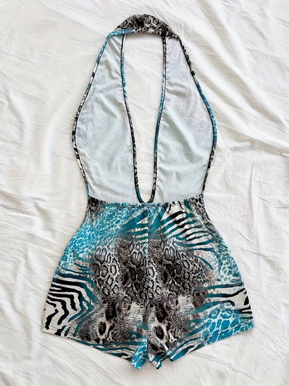 Damen Jumpsuit mit tiefem Ausschnitt und Animal-Print – Modischer Einteiler für Strand, Urlaub & Sommerpartys