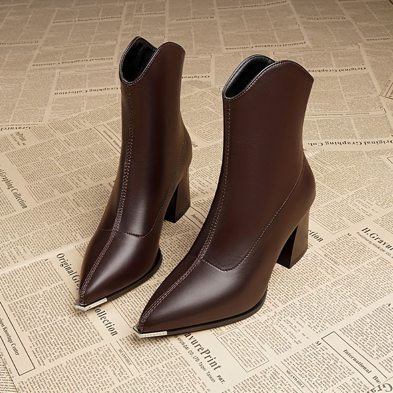 Damen Stiefelette Spitz Zehe Blockabsatz Cowboy-Stil
