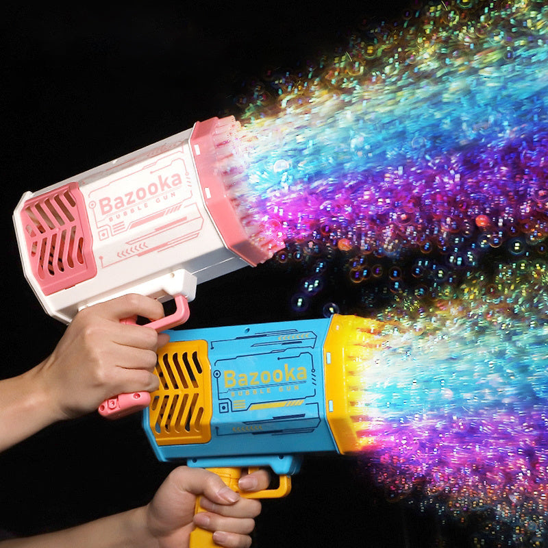 Kinder Bazooka Bubble Gun – Elektrische Seifenblasenpistole mit 69 Düsen und Lichteffekten – Geschenk für Indoor und Outdoor Spaß