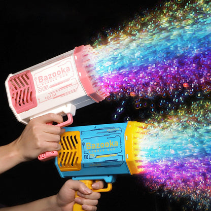 Kinder Bazooka Bubble Gun – Elektrische Seifenblasenpistole mit 69 Düsen und Lichteffekten – Geschenk für Indoor und Outdoor Spaß