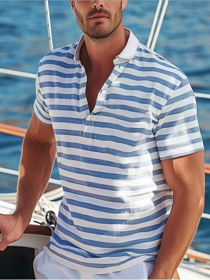 Herren Poloshirt im maritimen Streifen-Look für Freizeit und Segeln – Sommer Casual Polo