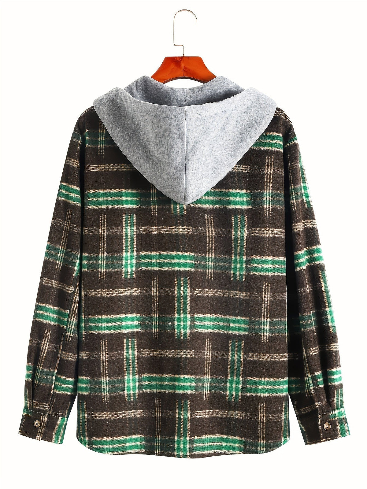 Kariertes Langarm Hemdjacke mit Kapuze und Knopfleiste