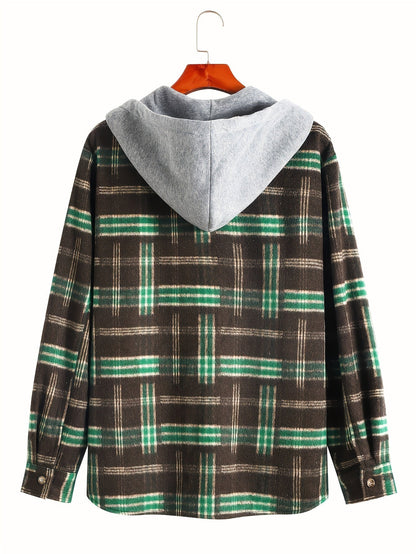 Kariertes Langarm Hemdjacke mit Kapuze und Knopfleiste