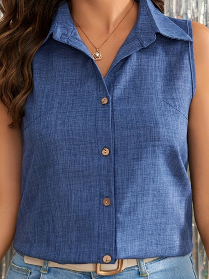 Damen ärmellose Bluse mit Knopfleiste und Polokragen – Eleganter Sommer-Look für Büro und Freizeit
