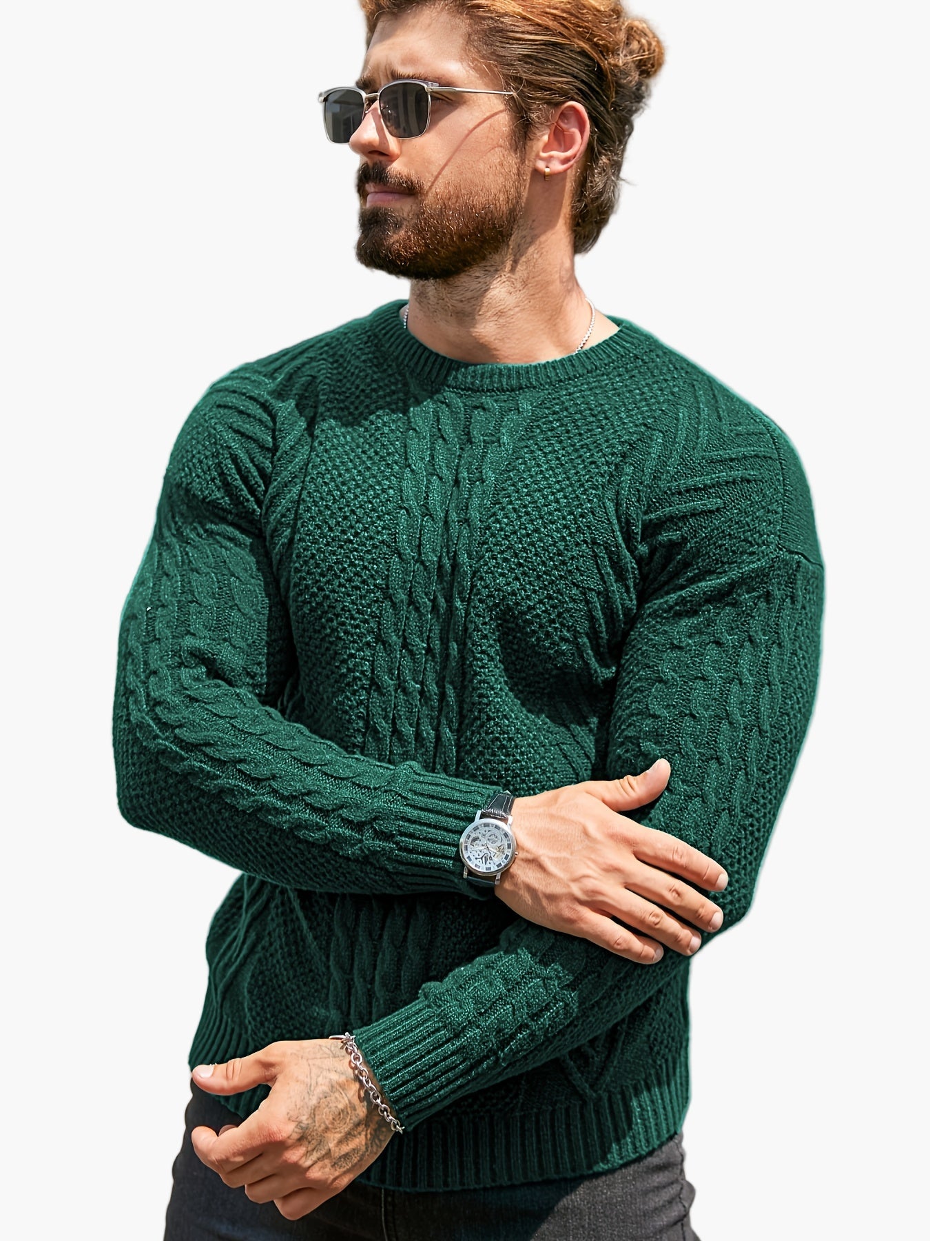 Herren Strickpullover mit Zopfmuster – Modischer Freizeitpulli für Herbst & Winter