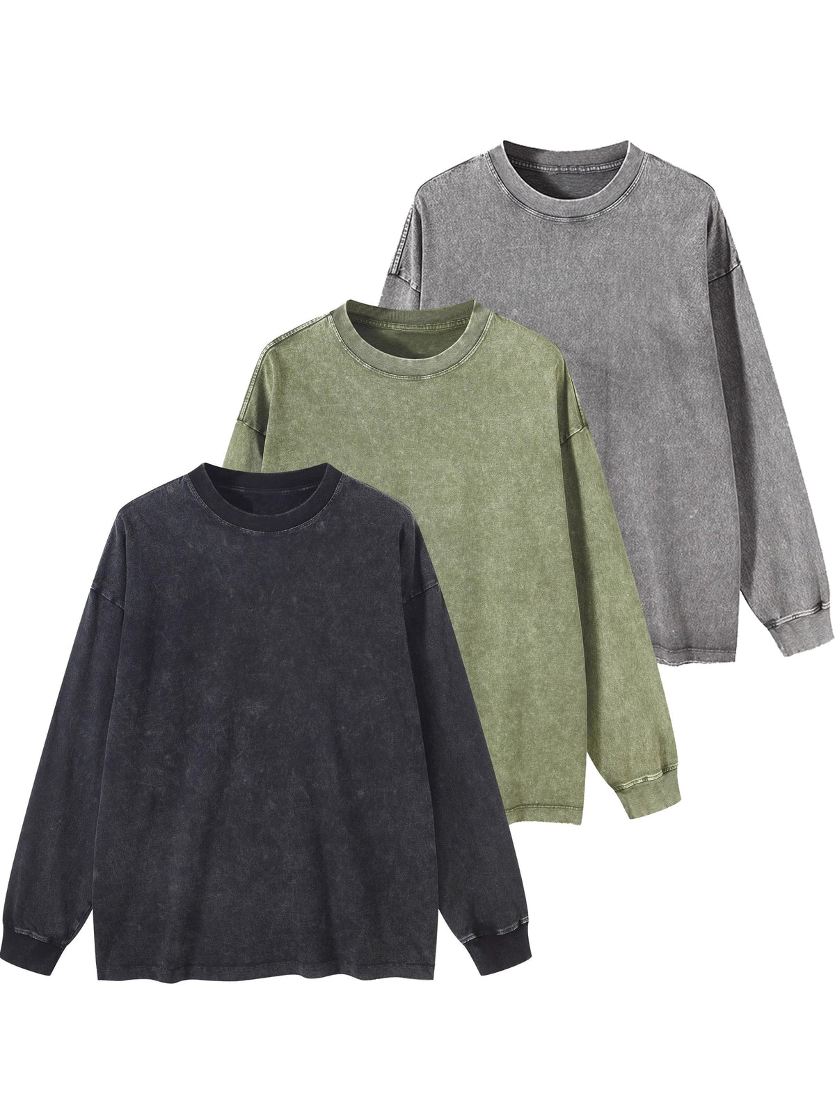 Unisex Langarm-Sweatshirt mit Rundhalsausschnitt und Waschung – Oversize-Look