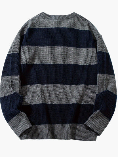 Herren Grobstrick Pullover mit Streifenmuster – Lockerer Casual Style für Herbst und Winter