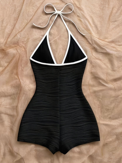 Damen Badeanzug mit Wellenstruktur und Boyshort-Schnitt – Eleganter Einteiler für Strand und Pool