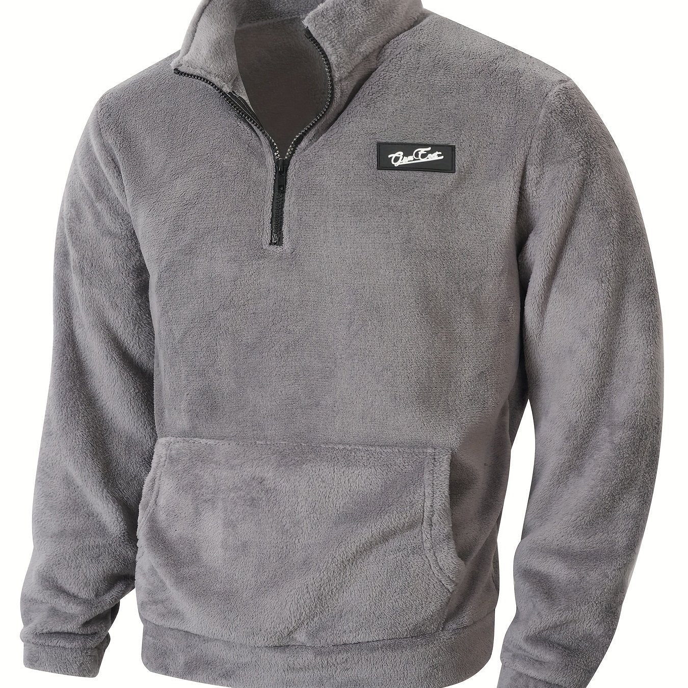 Fleece Pullover Herren mit Reißverschluss Stehkragen und Kängurutasche