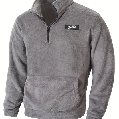 Fleece Pullover Herren mit Reißverschluss Stehkragen und Kängurutasche