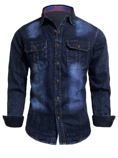 Herren Langarmhemd im Denim-Stil mit Brusttaschen