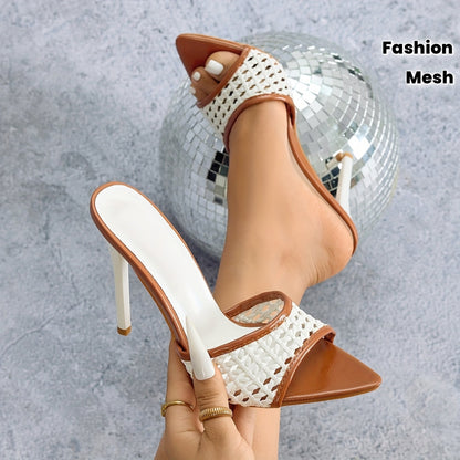 Damen High Heel Stiletto Mesh Mules – Elegante Fashion-Slipper für Abend und Events