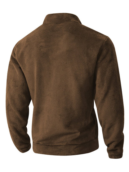 Fleece Pullover Herren mit Reißverschluss Stehkragen und Kängurutasche