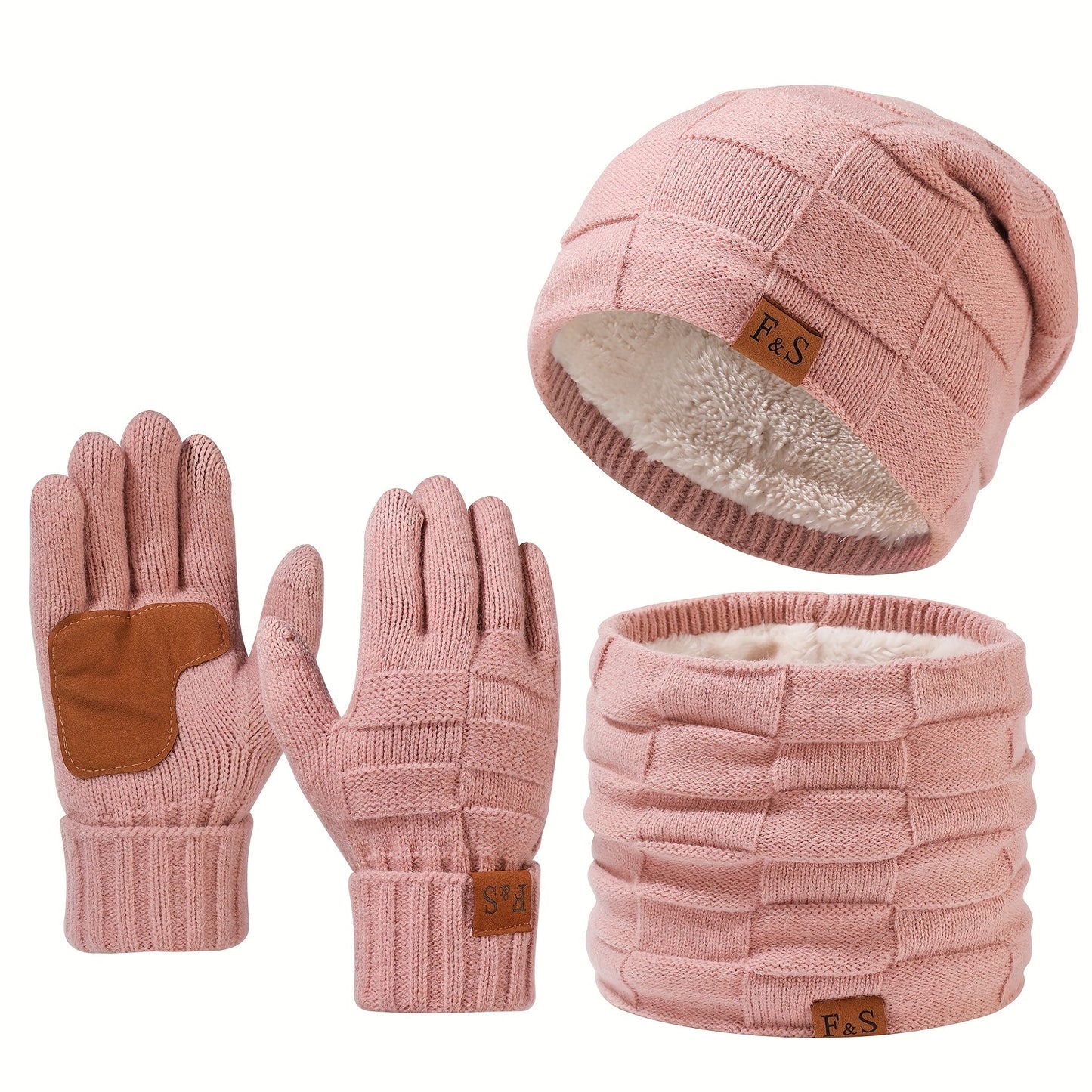 Winter Beanie Mütze Schal Handschuhe Set gefüttert Strick für Damen & Herren