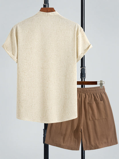 Herren Freizeit Set – Modernes Henley Shirt mit Shorts, Zweiteiliges Outfit für entspannte Anlässe
