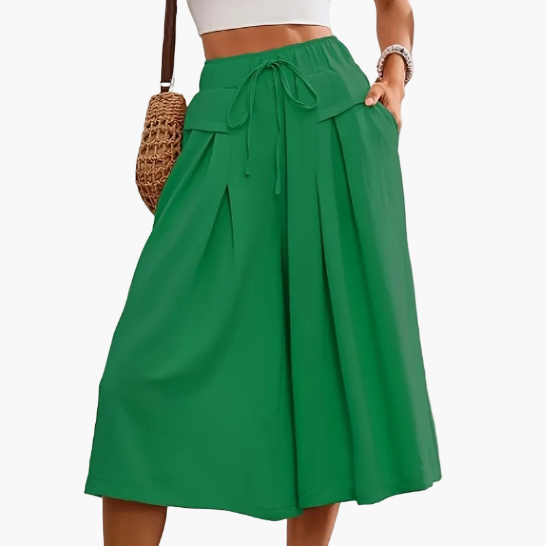 Damen Elegante Culotte Caprihose mit weitem Bein für Sommer und Freizeit