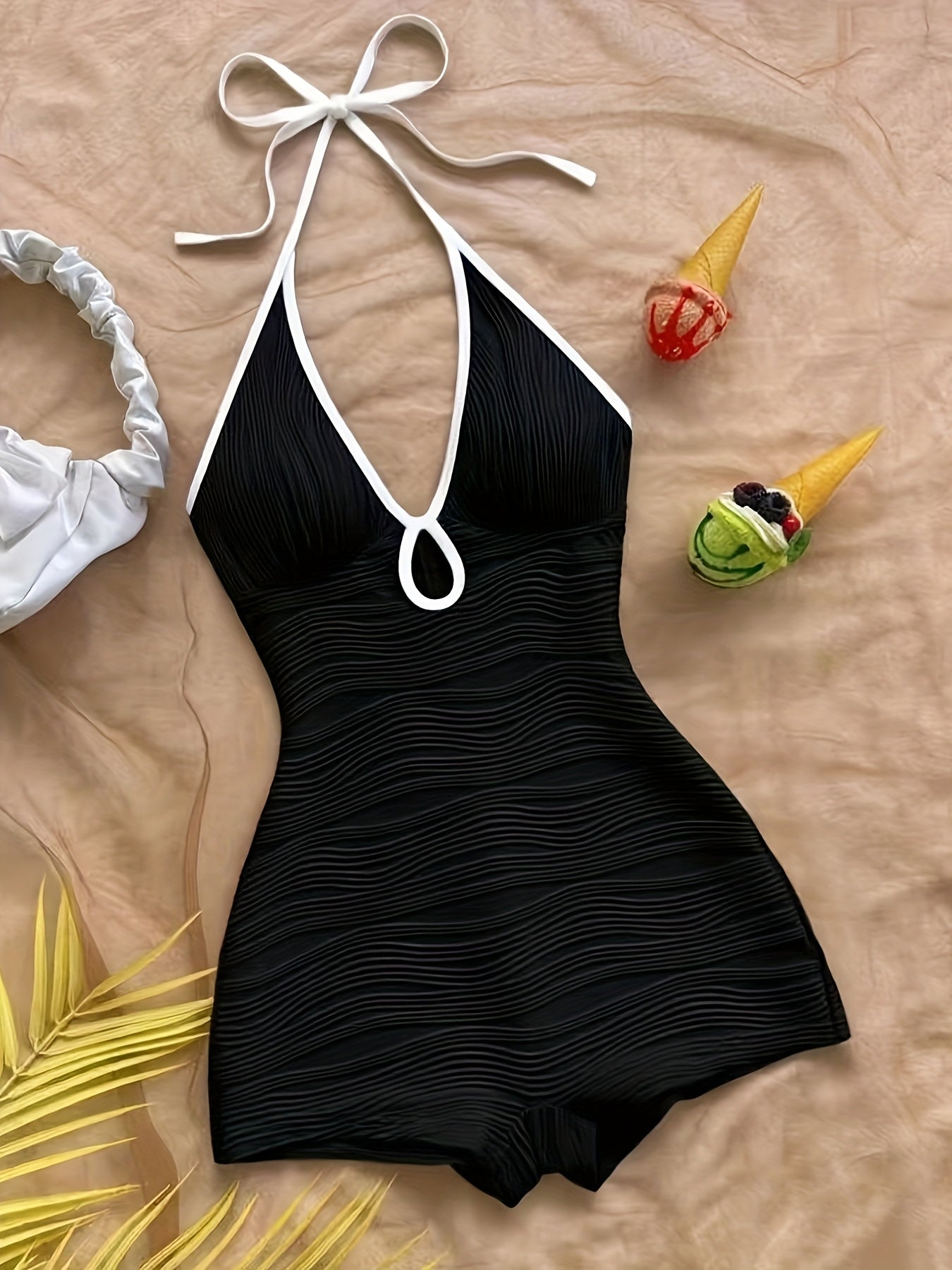 Damen Badeanzug mit Wellenstruktur und Boyshort-Schnitt – Eleganter Einteiler für Strand und Pool