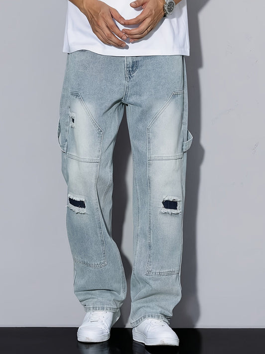 Herren Cargo Jeans im Loose Fit Streetstyle – Modische Distressed Denim Hose für Alltag & Freizeit