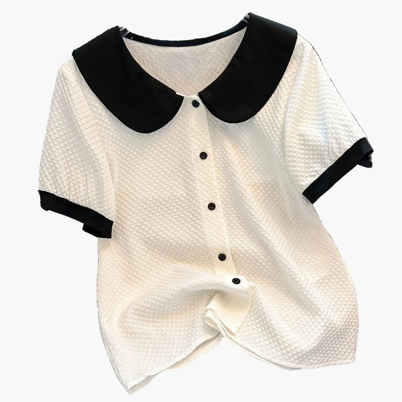 Damen Bluse mit kontrastierendem Kragen im Vintage-Stil – Elegante Freizeitmode für Büro und Alltag