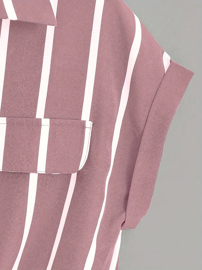 Damen Kurzarm Streifenbluse mit Knotendetail – Eleganter Freizeit-Look für Alltag und Büro