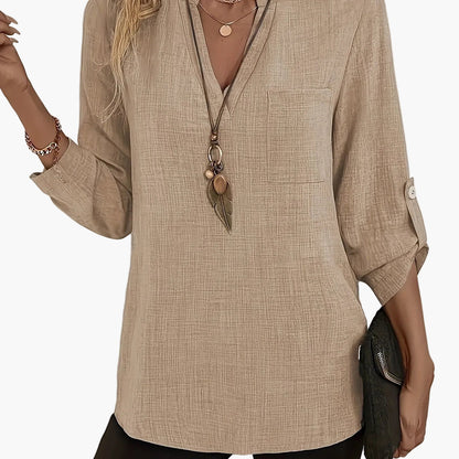 Damen Tunika Bluse mit V-Ausschnitt – Elegante Freizeitmode für Alltag und Büro