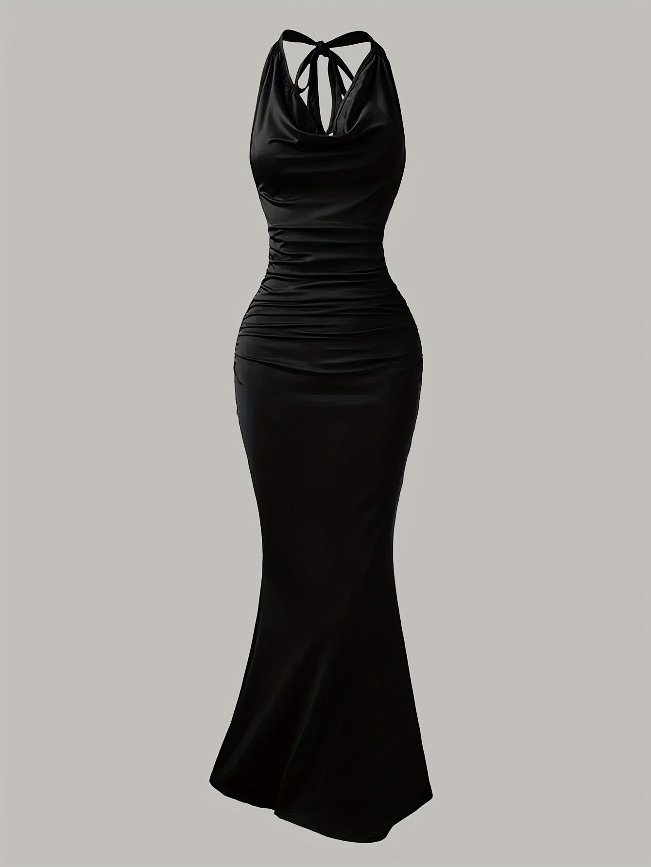 Damen Elegantes Abendkleid mit Wasserfallausschnitt und Rückenbindung – Figurbetontes Maxikleid für besondere Anlässe