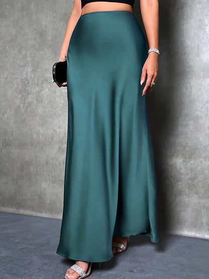 Damen Maxirock Elegant Satin Look Abendmode Festlich