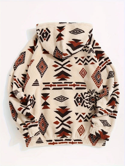 Fleece Hoodie mit Muster Kapuzenpullover