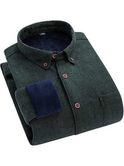 Herren Cordhemd mit Fleecefutter, Langarm, Button-Down-Kragen