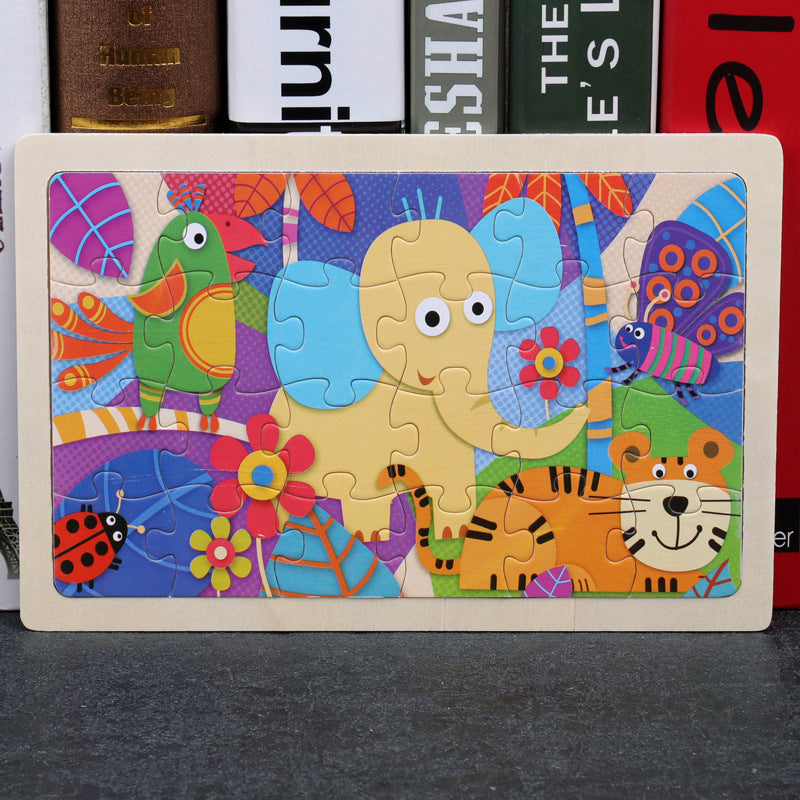 Kinder Holzpuzzle Set mit Aufbewahrungsbox – Lernspielzeug für Jungen und Mädchen, Tier- und Fahrzeugmotive, ab 3 Jahren