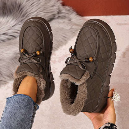 Damen Winter Stiefeletten gesteppt mit Kunstfellfutter & dicker Sohle Schwarz