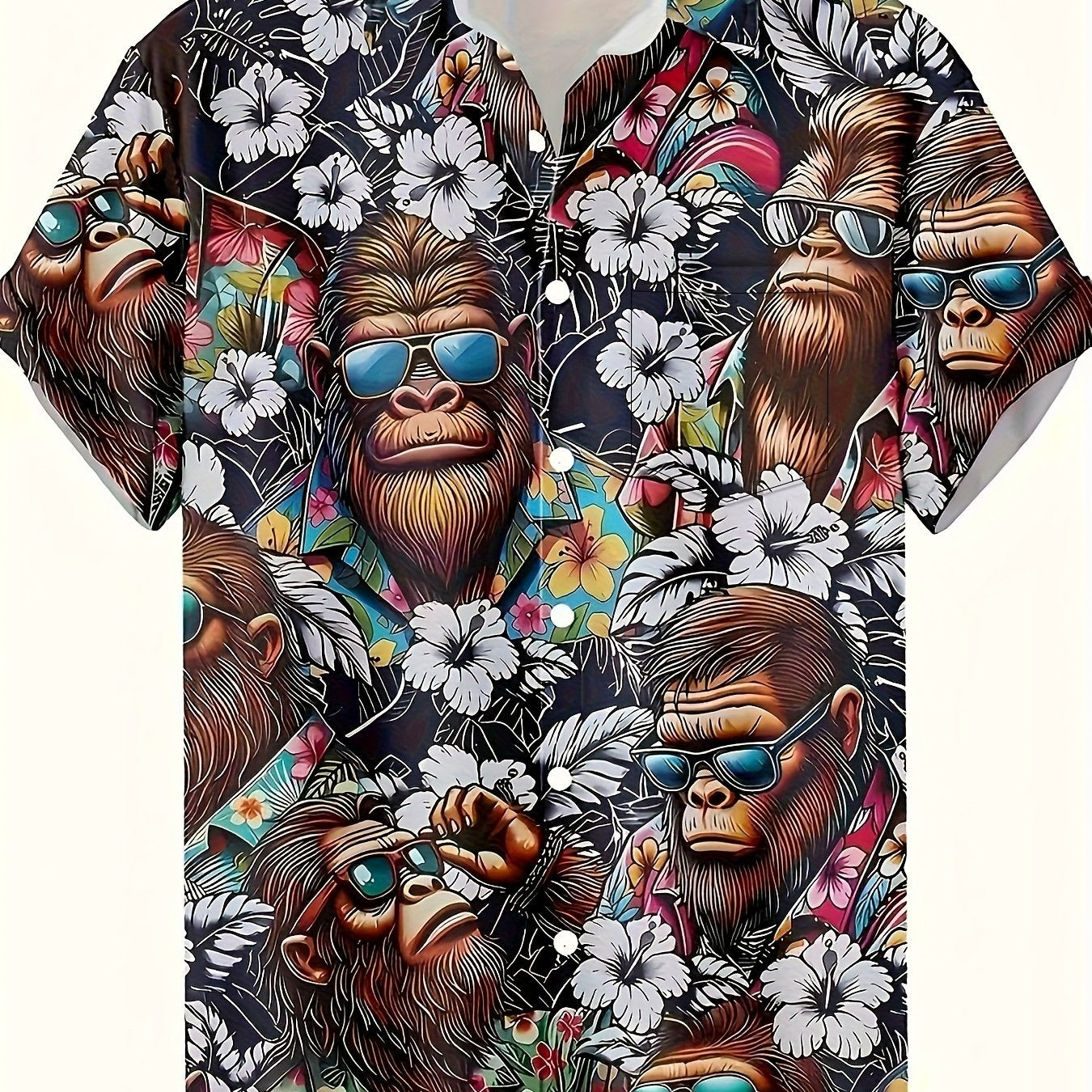 Herren Hawaiihemd mit Gorillamotiv und tropischem Print – Lustiges Sommer Freizeithemd