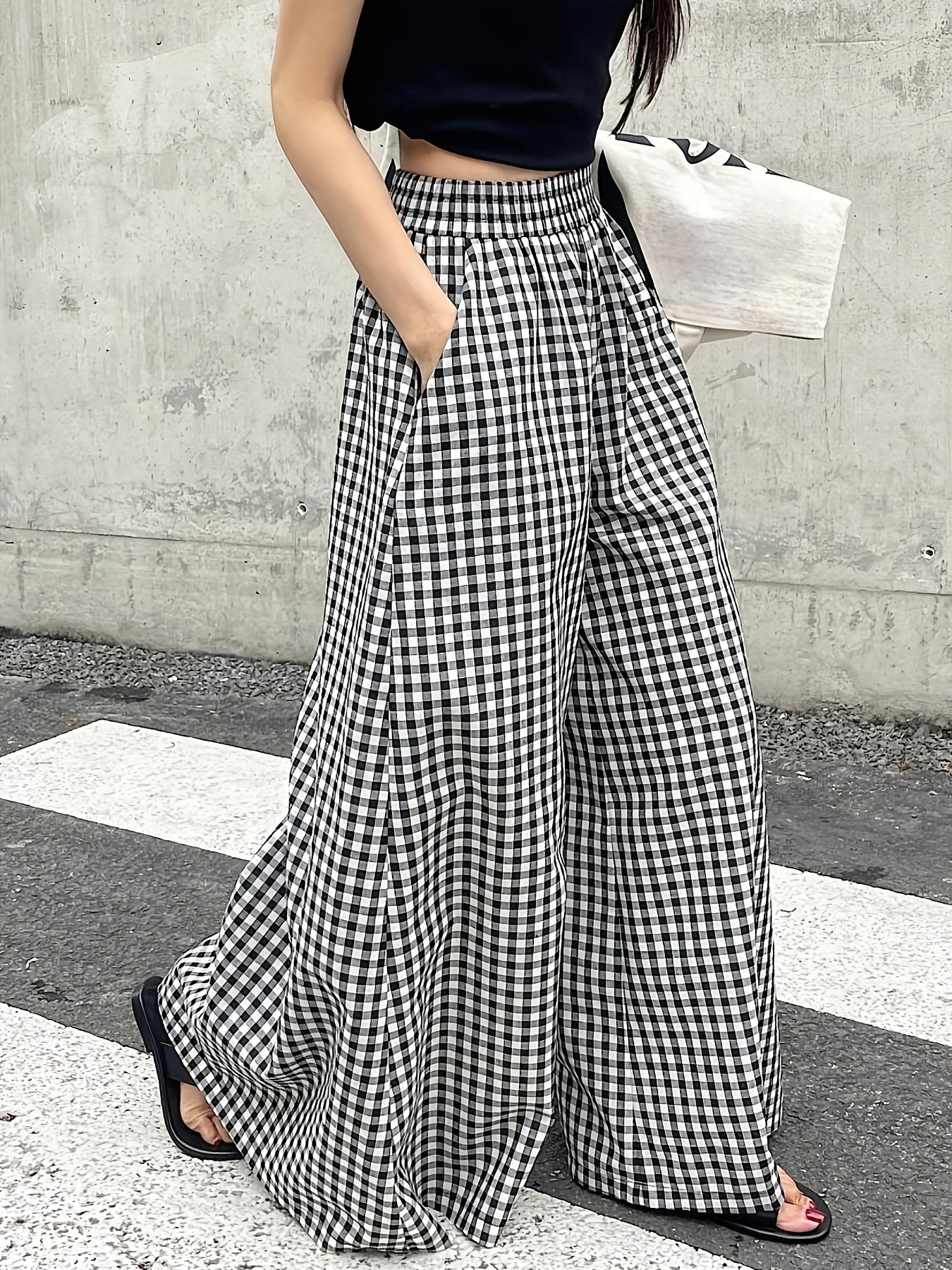 Damen Weitgeschnittene Karohose mit Hoher Taille – Stilvolle Freizeithose für Alltag und besondere Anlässe