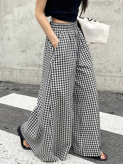 Damen Weitgeschnittene Karohose mit Hoher Taille – Stilvolle Freizeithose für Alltag und besondere Anlässe