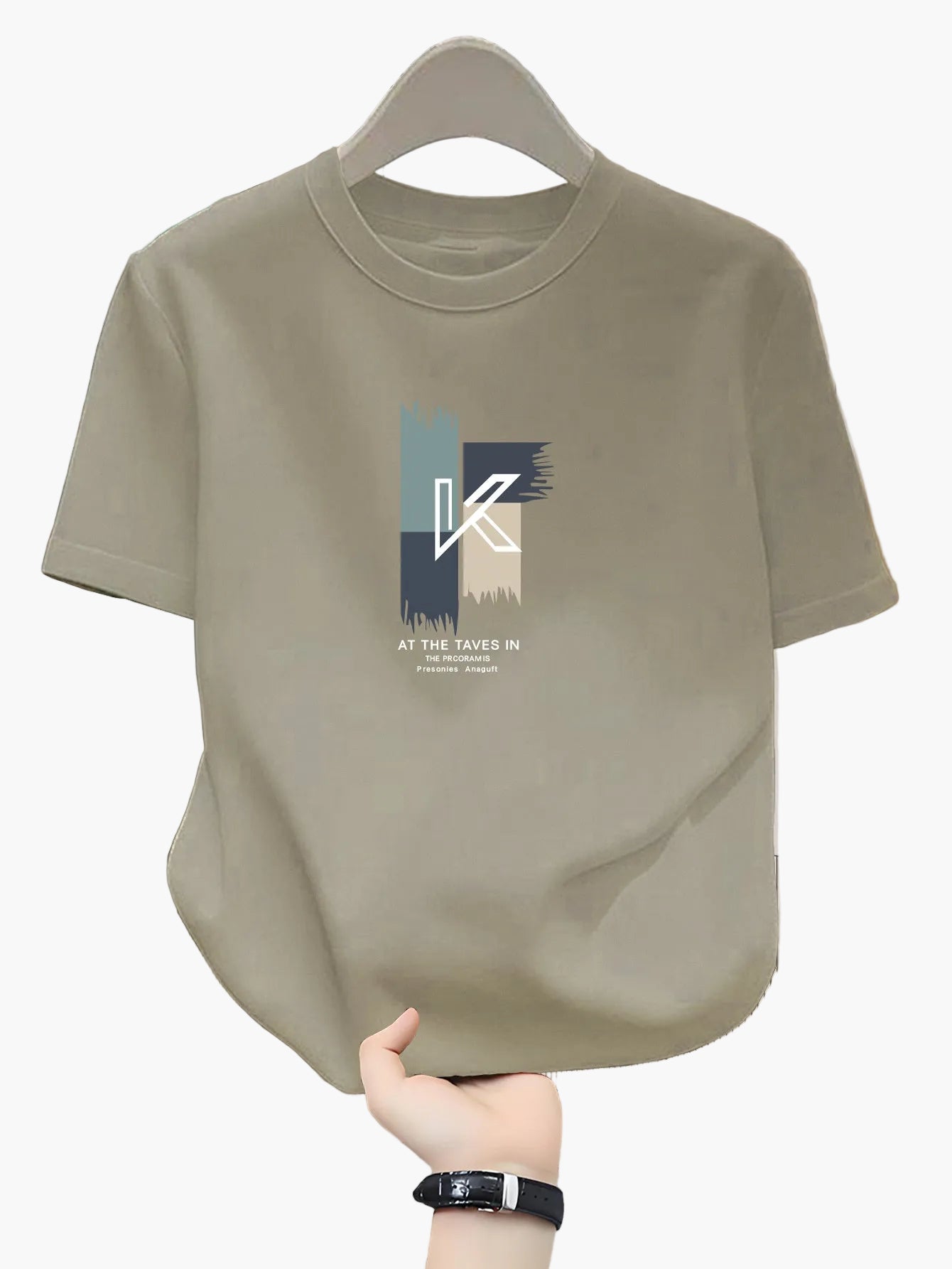 Herren T-Shirt mit modernem K-Grafikdruck, lässige Streetwear, Rundhals, Kurzarm