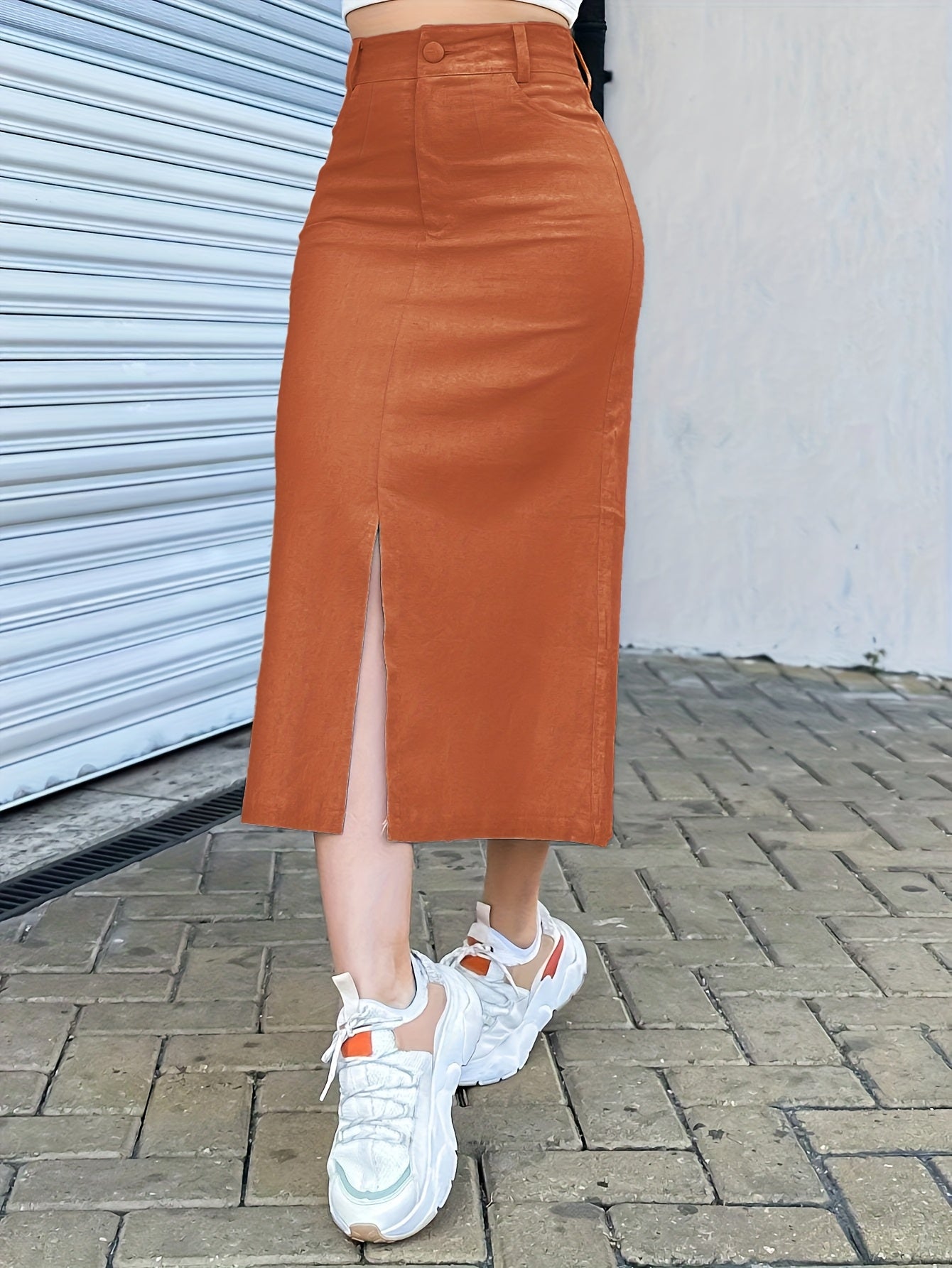 Damen Midi-Rock mit Schlitz und High Waist – Modischer Streetstyle für Alltag und Freizeit