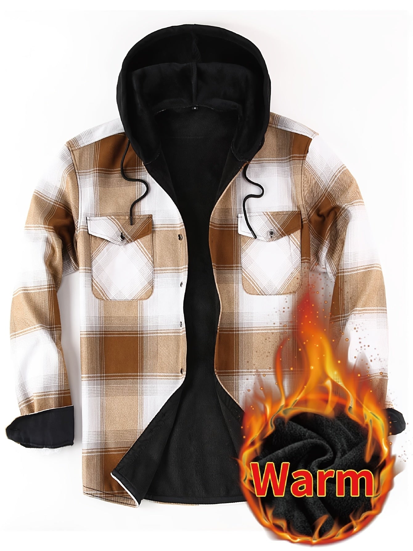 Herren Thermo-Kapuzenhemd Kariert – Warmes Freizeit Flanell Overshirt mit Futter