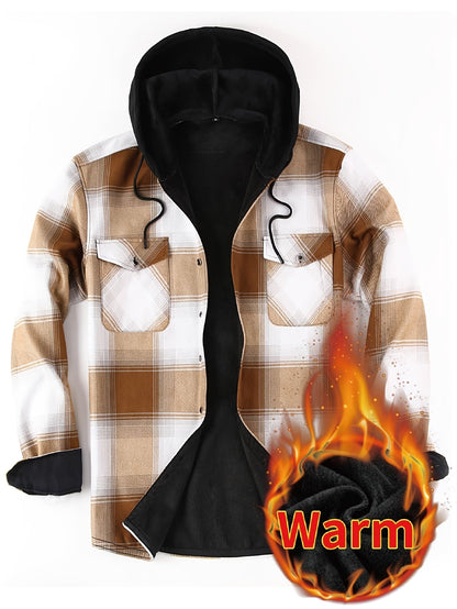 Herren Thermo-Kapuzenhemd Kariert – Warmes Freizeit Flanell Overshirt mit Futter