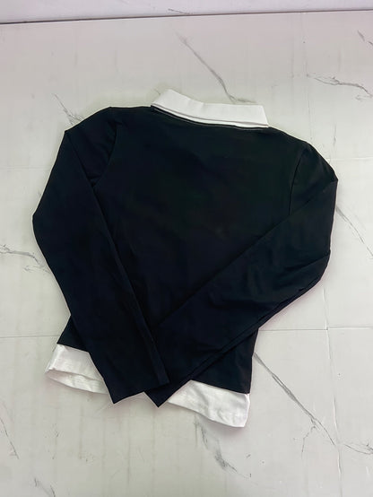 Damen Langarmshirt Schwarz Weiß mit Kragen