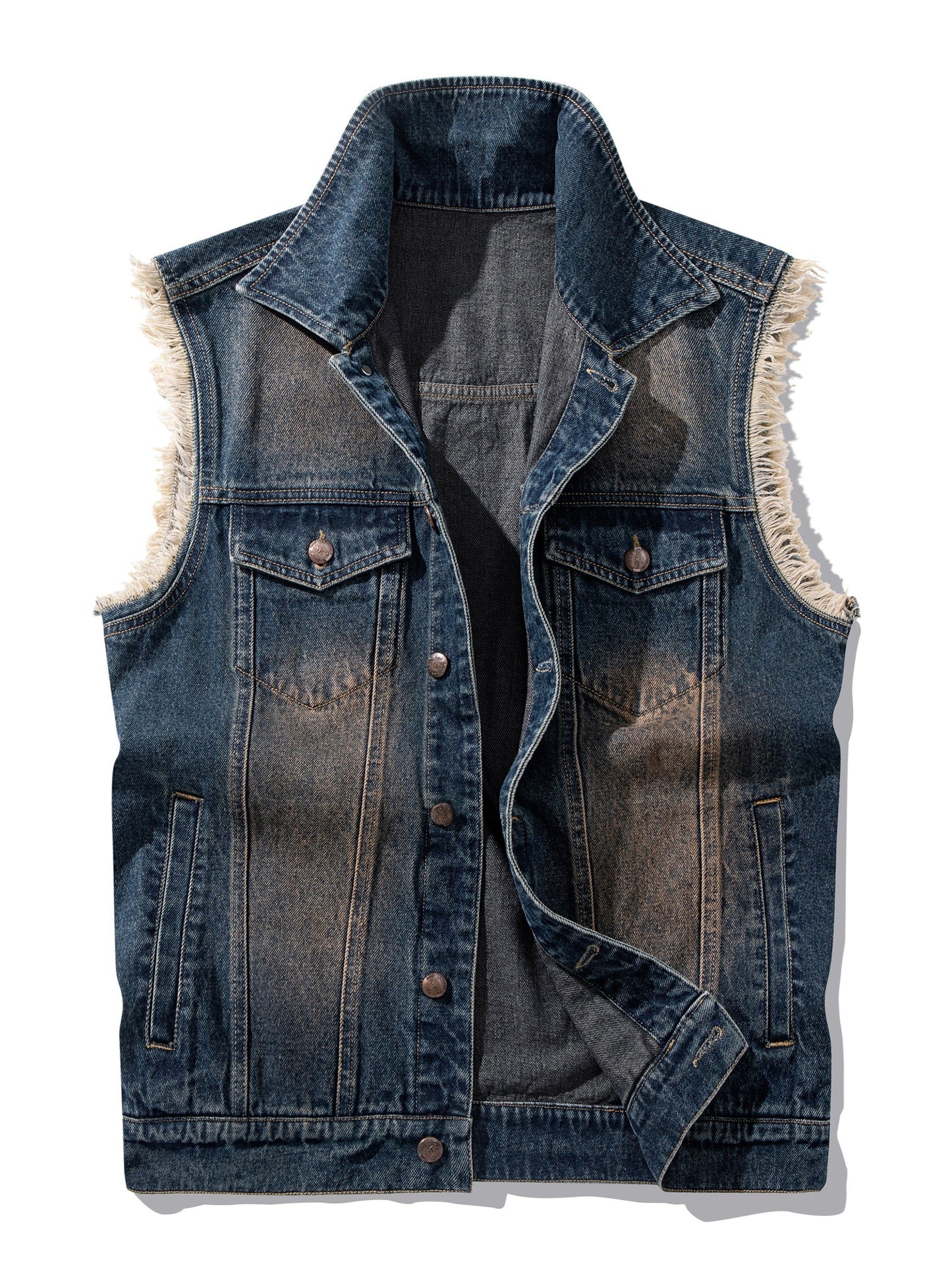 Jeansweste Herren Denim Blau Ärmellos mit Knopfleiste