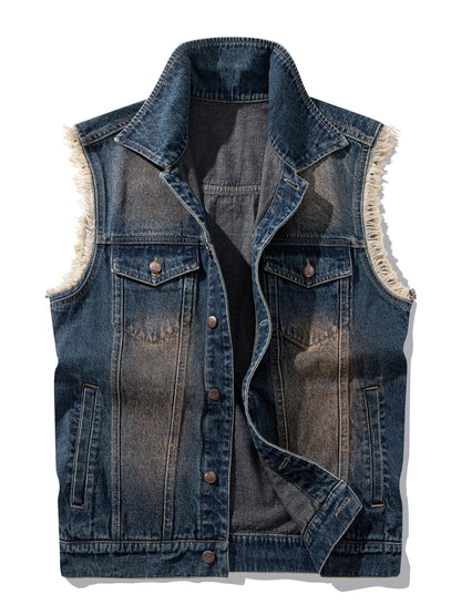 Jeansweste Herren Denim Blau Ärmellos mit Knopfleiste