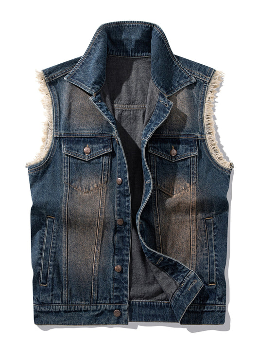 Jeansweste Herren Denim Blau Ärmellos mit Knopfleiste