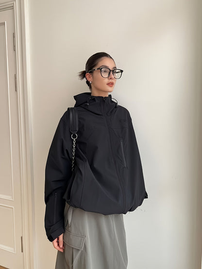 Unisex Jacke mit Kapuze und Reißverschluss, Wasserabweisend, Beige